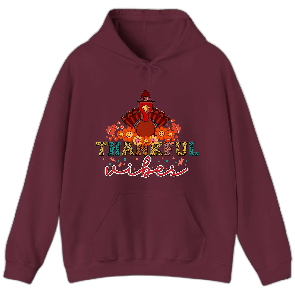 Turkey Vibes Thanksgiving Design Hoodie in Maroon
